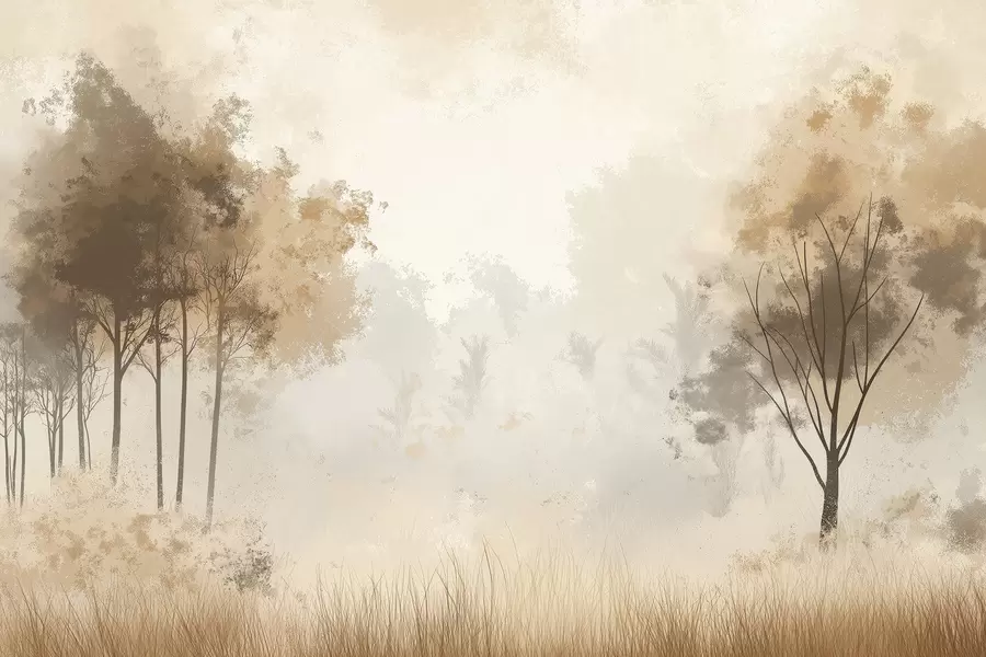 murales de pared Paisajes de naturaleza, árboles en el bosque, textura grunge, colores beige w01564