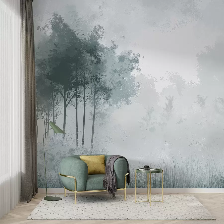 murales de pared Paisajes de naturaleza, árboles en el bosque, textura grunge, colores grises w01564v1