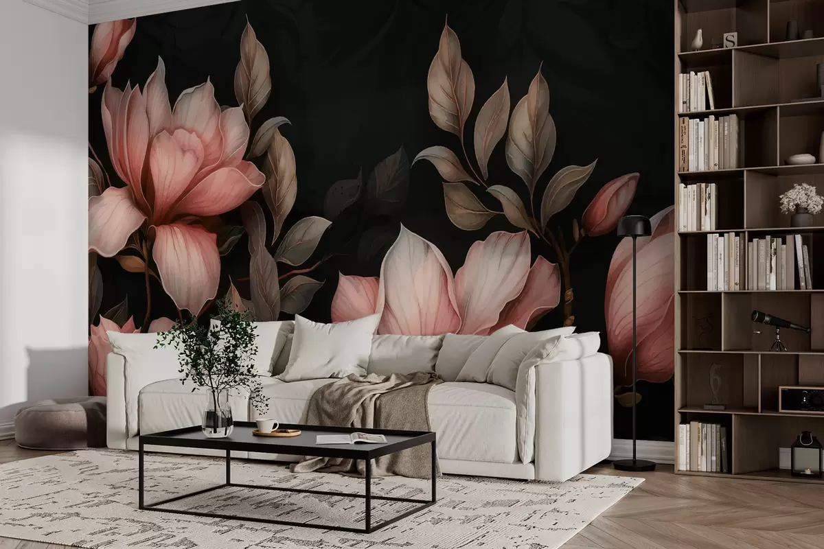 murales de pared Flores sobre fondo negro w01100