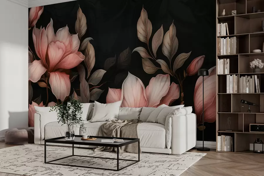 murales de pared Flores sobre fondo negro w01100