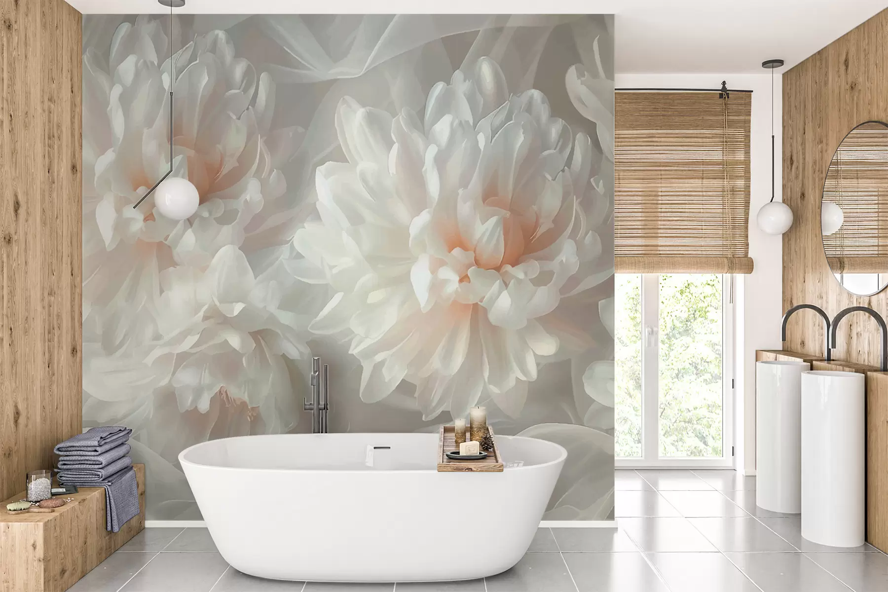 murales de pared peonías blancas w01105