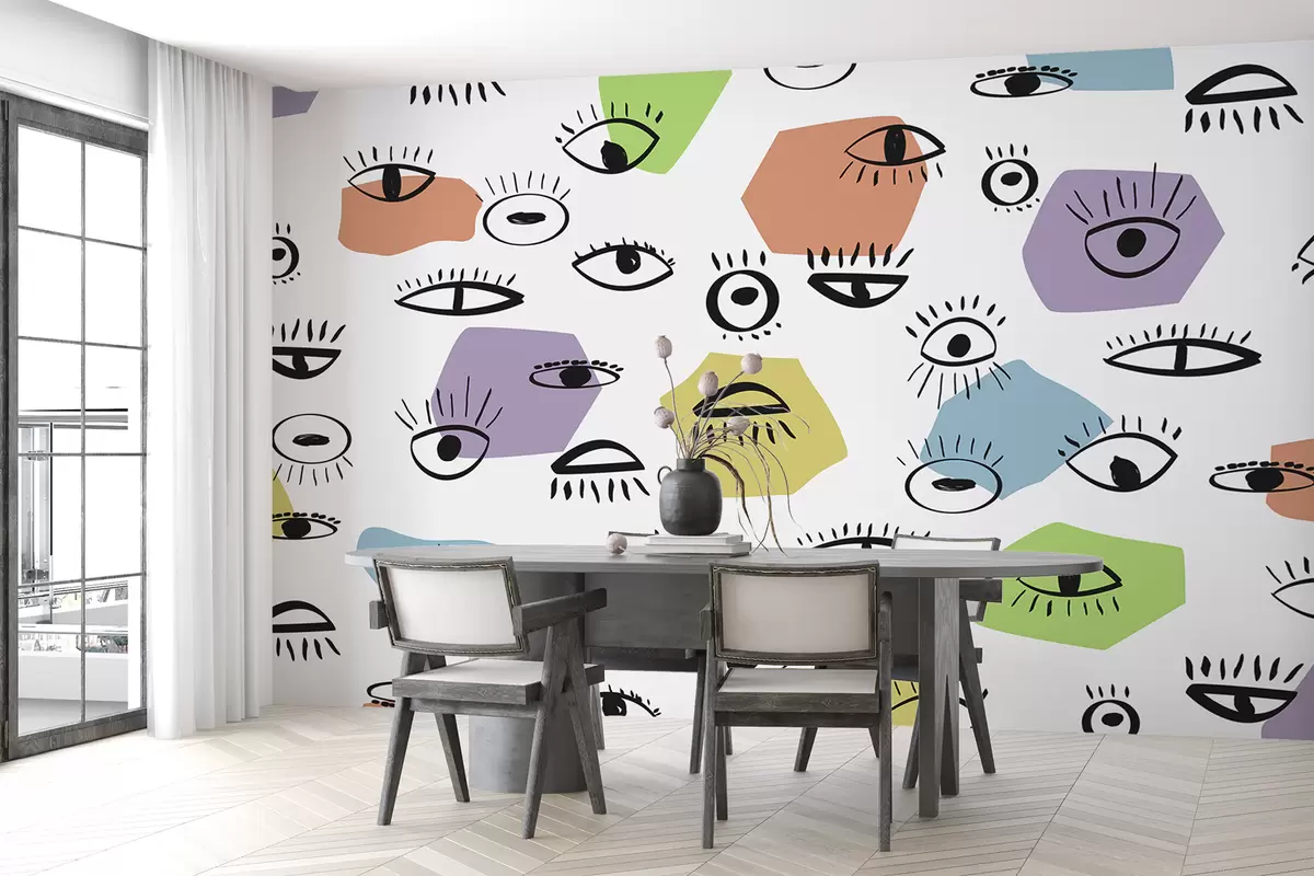 murales de pared Ojos abstractos y formas de colores w01611