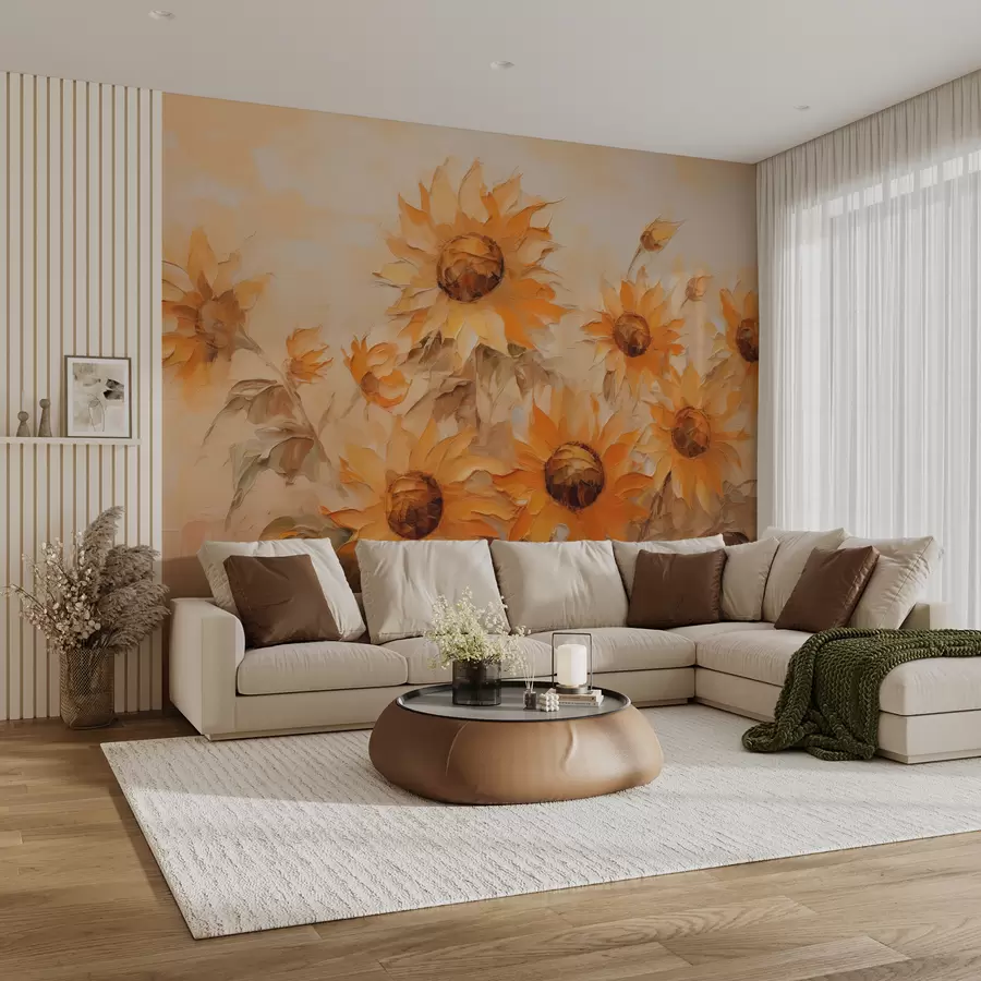 murales de pared Pintura al óleo imitación girasoles en flor w01620