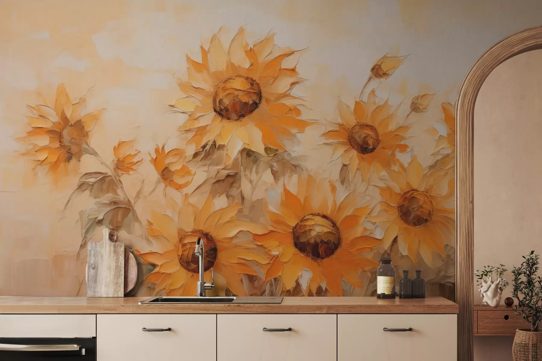 murales de pared Pintura al óleo imitación girasoles en flor w01620