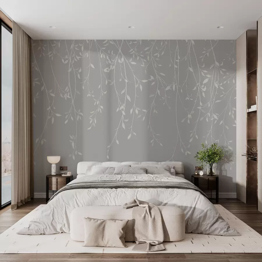 murales de pared Ramas colgantes sobre fondo gris claro w01522v3