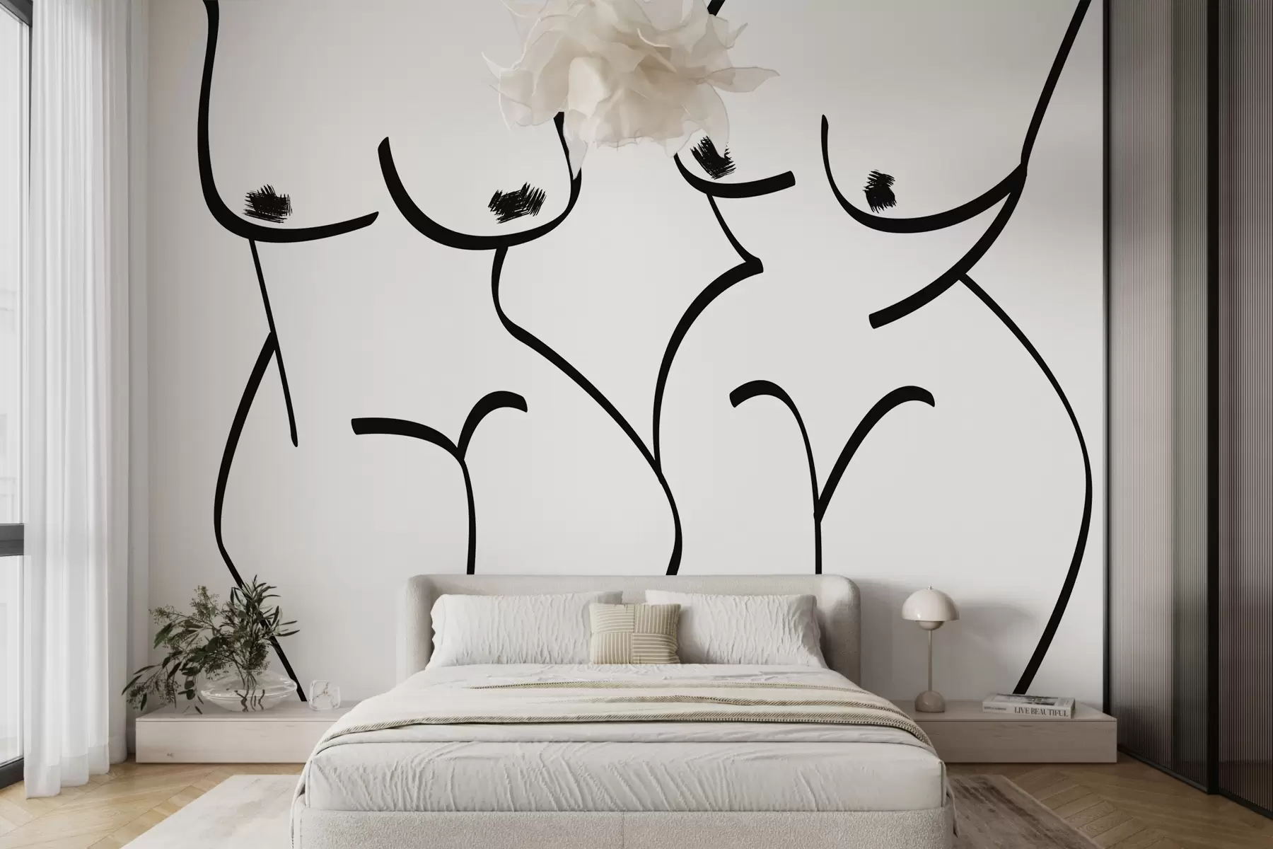 murales de pared Siluetas corporales estilizadas en forma de líneas color negro w01608v1