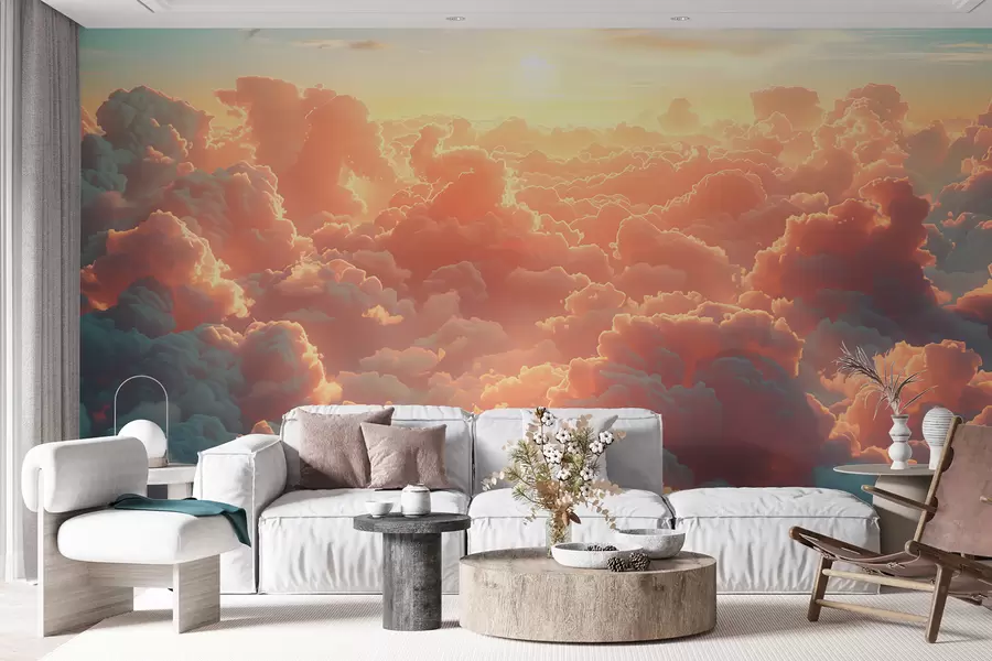 murales de pared Cielo brillante con muchas nubes en el cielo en colores cálidos w01539