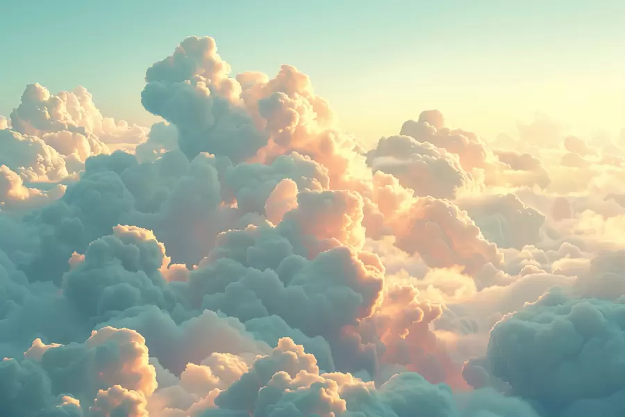 murales de pared Cielo brillante con muchas nubes de colores claros w01543