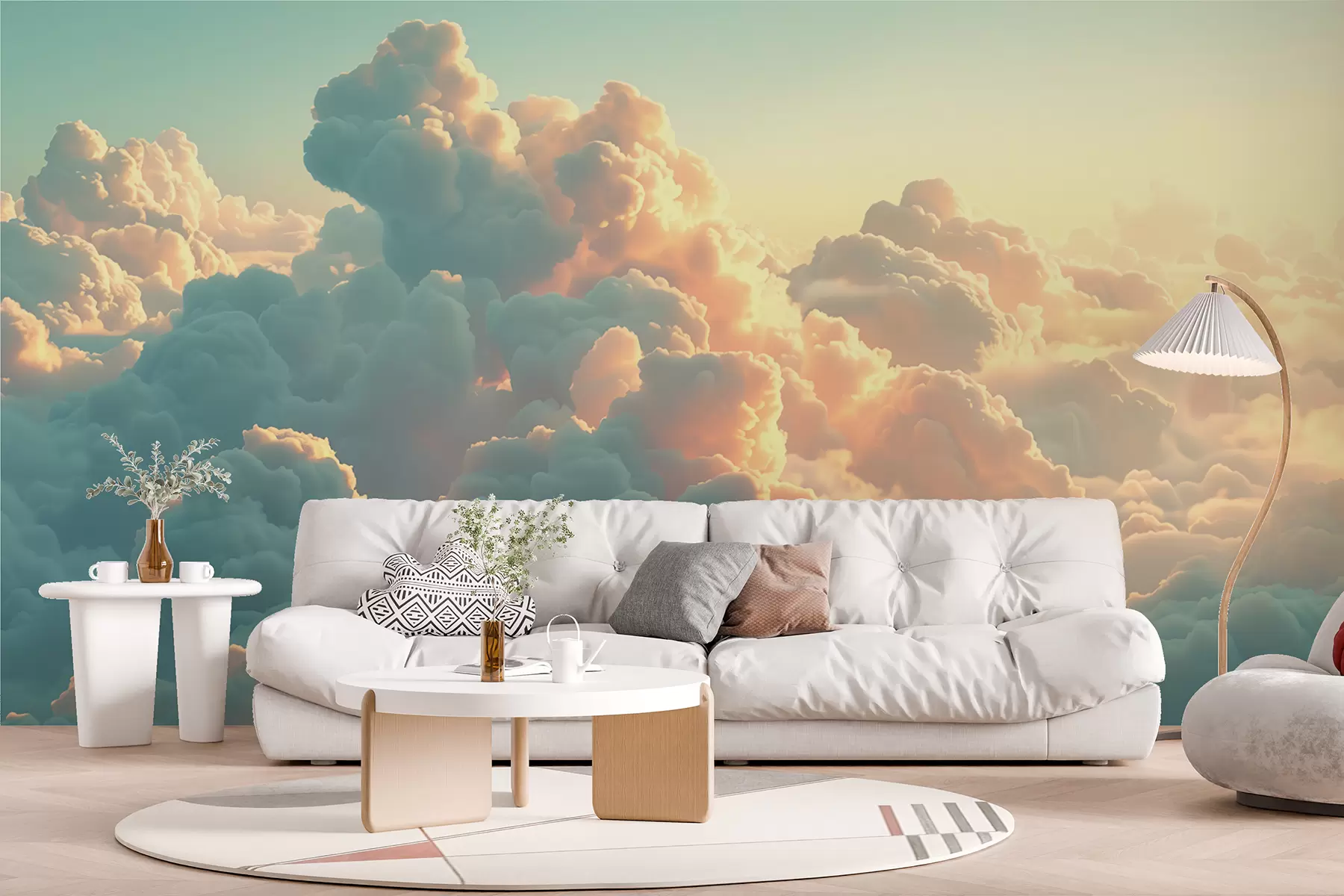 murales de pared Cielo brillante con muchas nubes de colores claros w01543