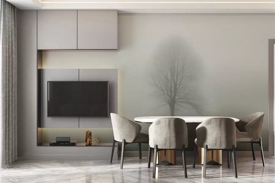 murales de pared Árbol en la niebla de color verde oscuro w01660