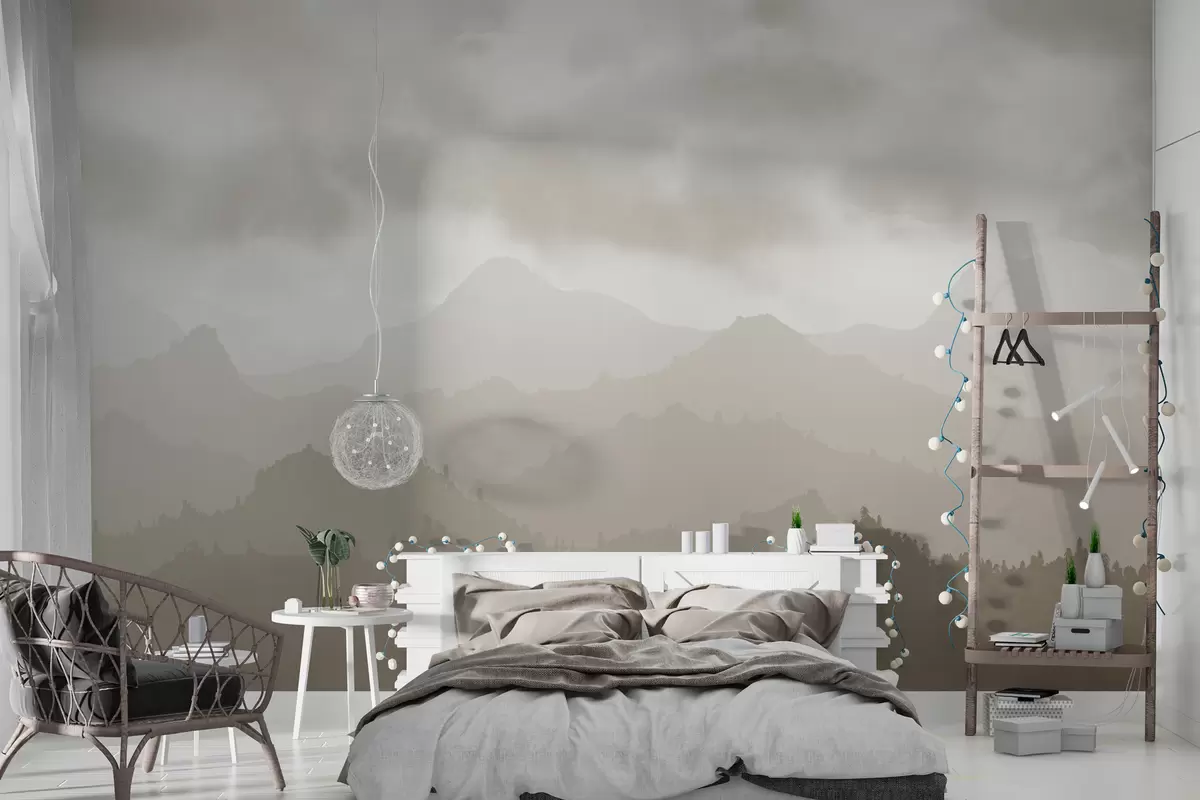 murales de pared Montañas neblinosas con cúmulos marrones en el cielo w01637v1