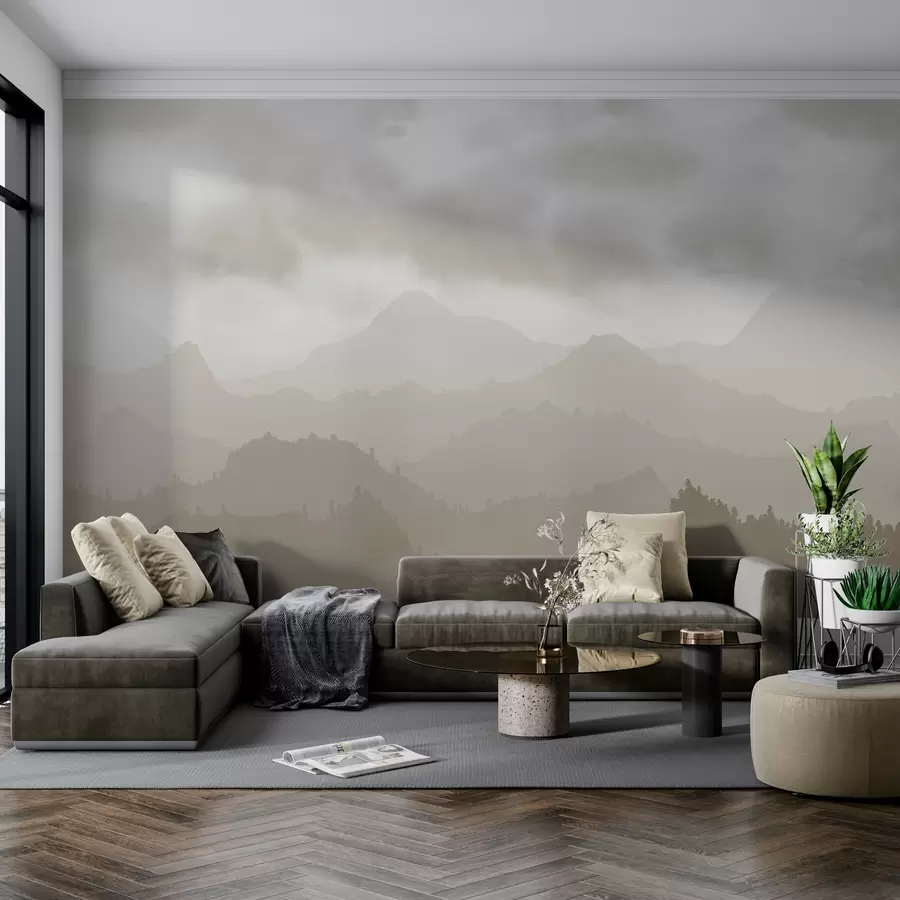 murales de pared Montañas neblinosas con cúmulos marrones en el cielo w01637v1