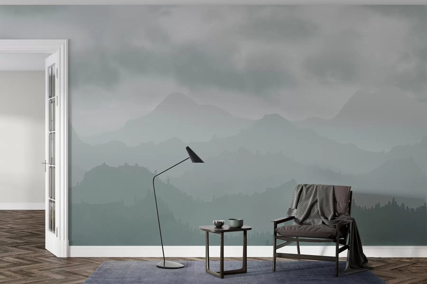 murales de pared Montañas neblinosas con cirros azules en el cielo w01637v2