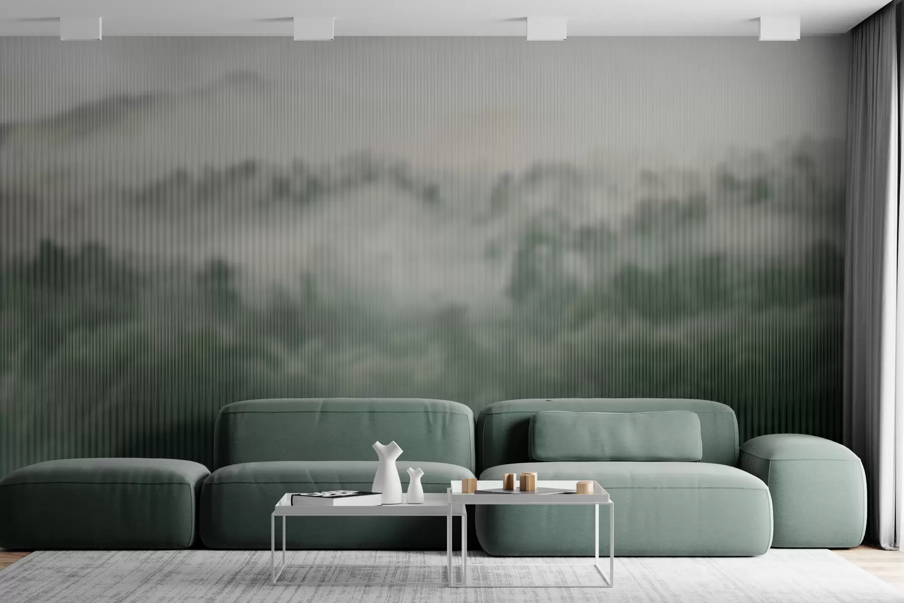 murales de pared bosque verde brumoso tras el cristal w01678