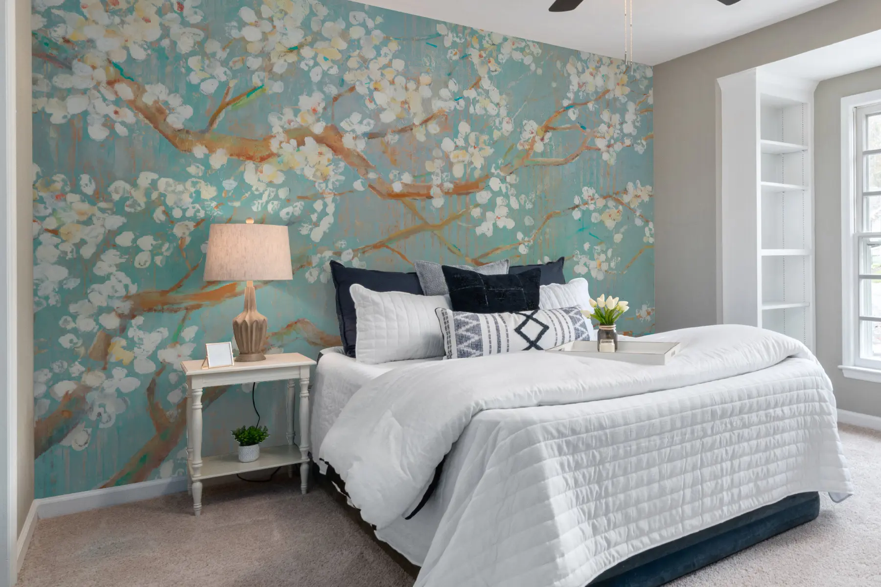 murales de pared El árbol florece con flores blancas u29224