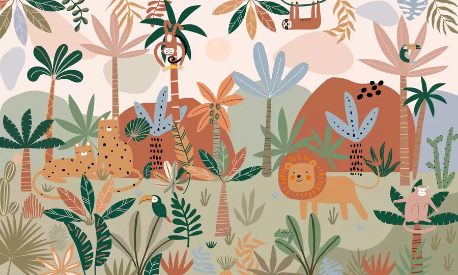murales de pared Divertidos animales del zoo de la selva tropical w01720