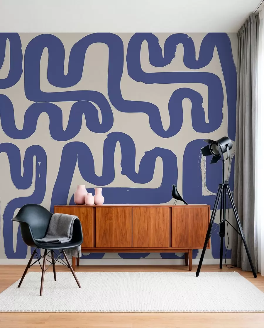 murales de pared Líneas sinuosas en azul w01686