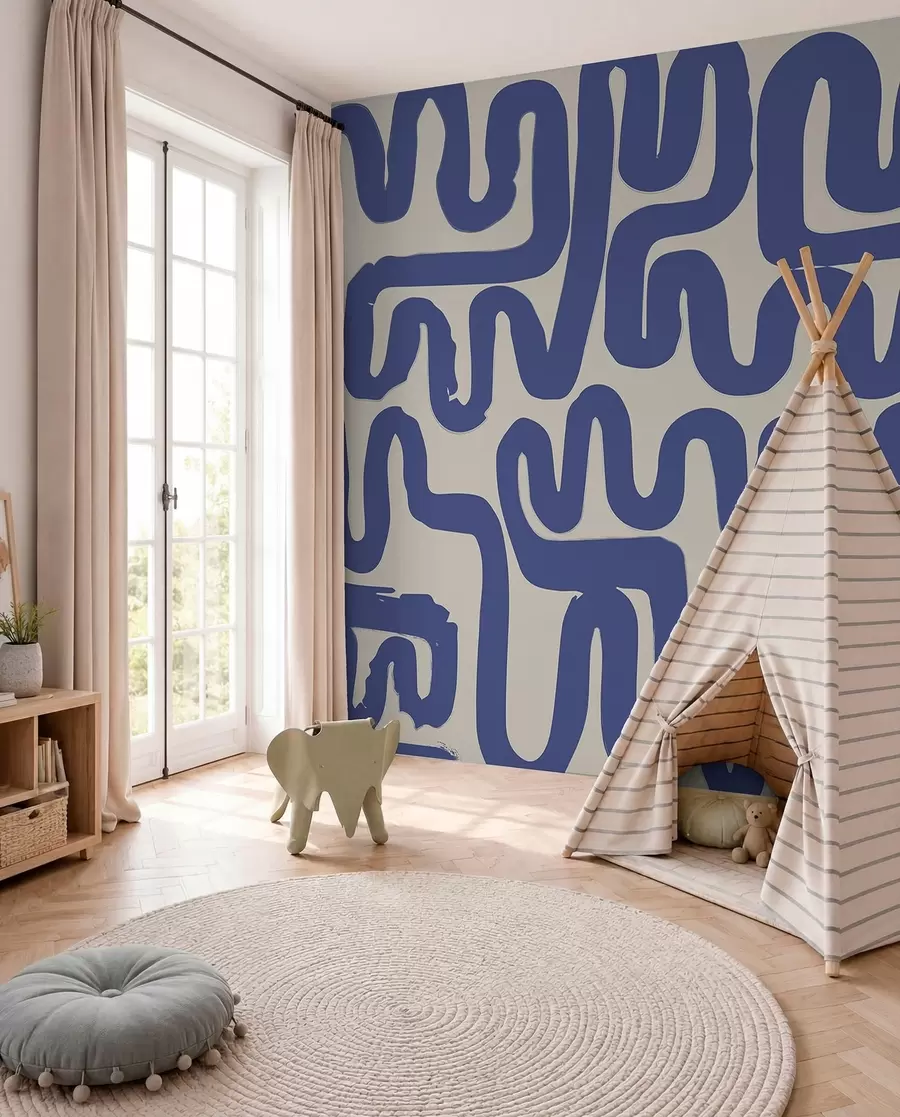 murales de pared Líneas de bobinado azules w01686