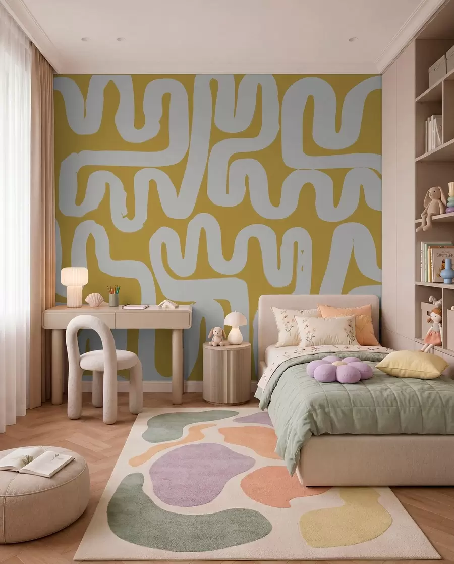 murales de pared Líneas sinuosas en ocre w01686v1