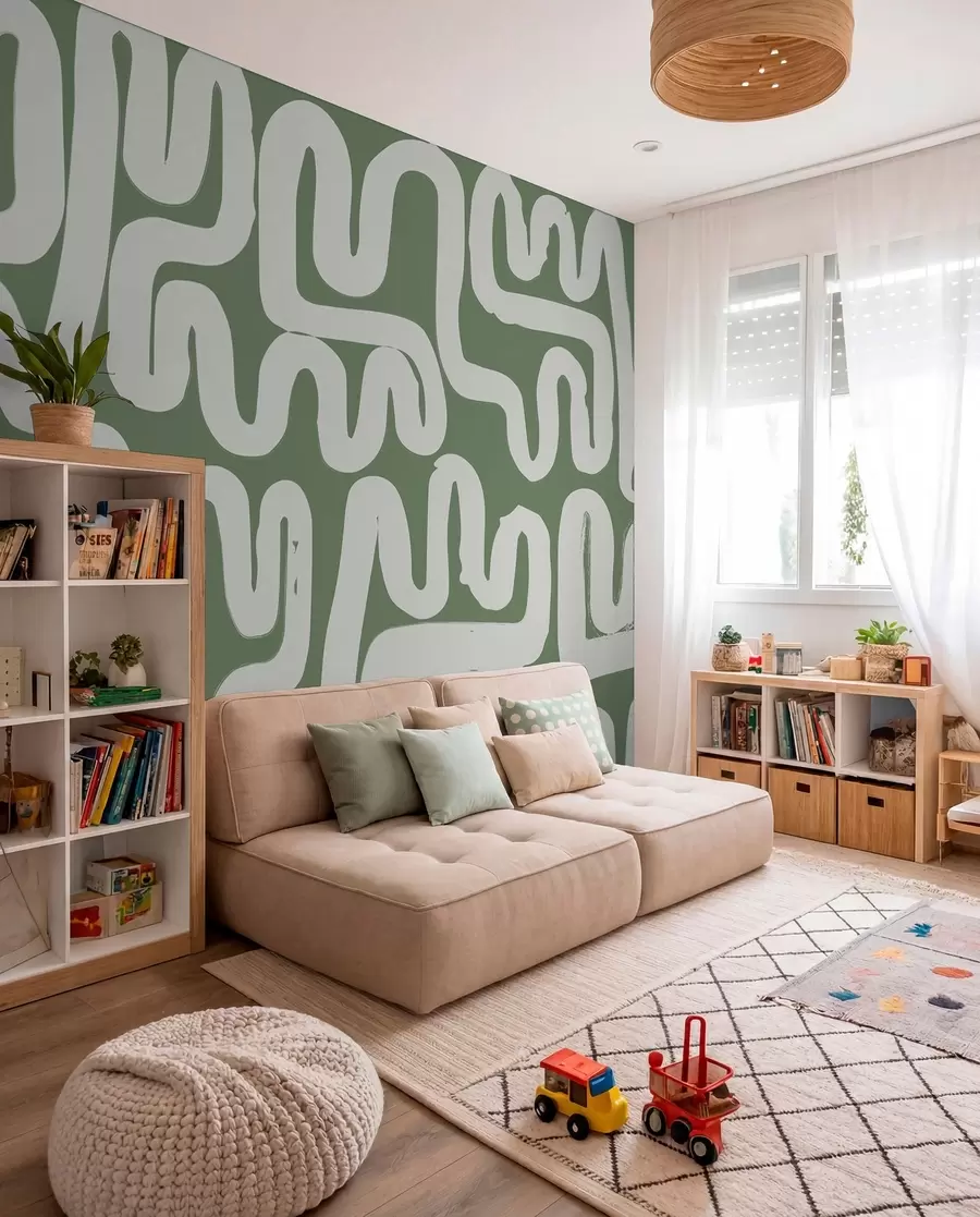 murales de pared Líneas sinuosas verde musgo w01686v3