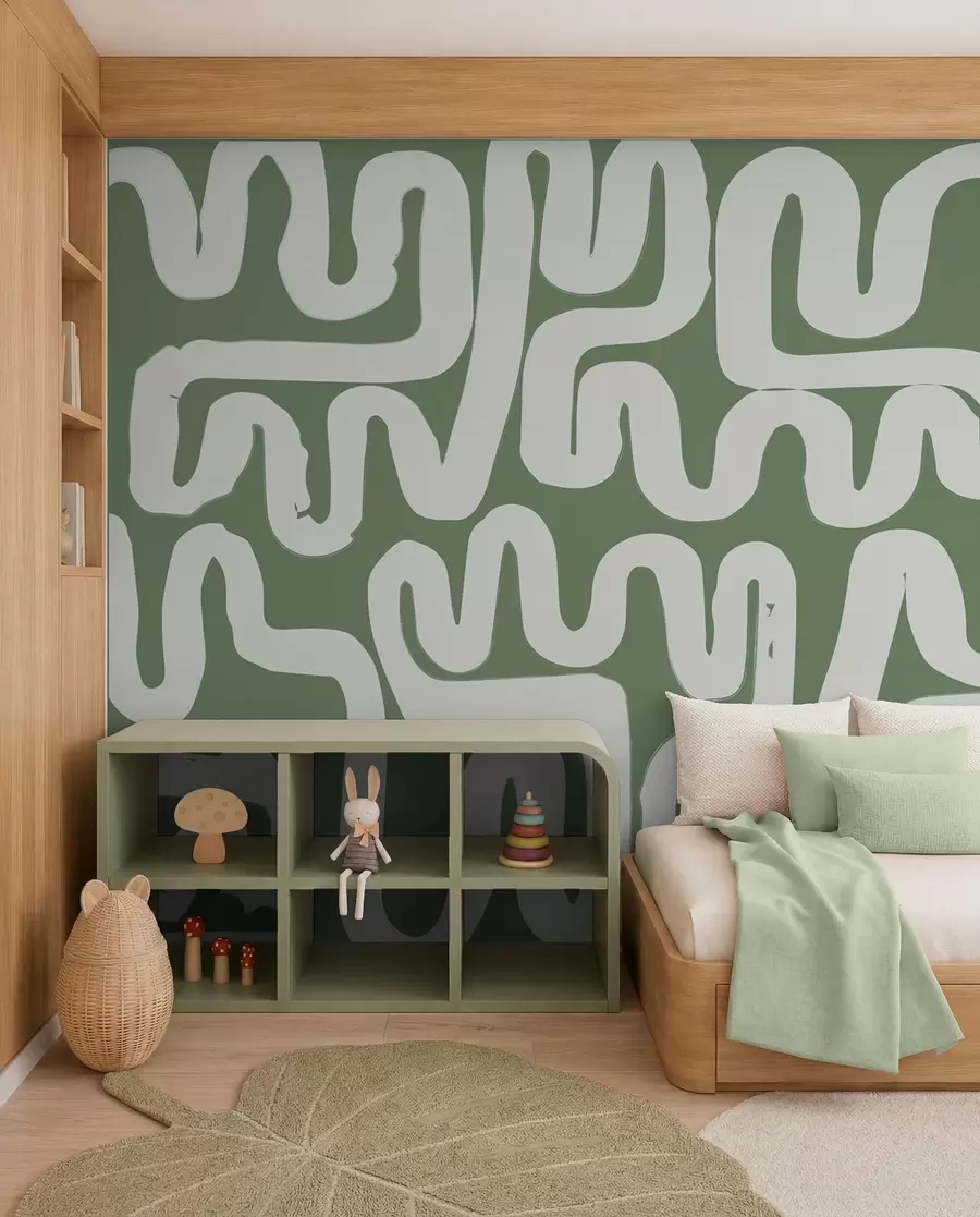 murales de pared Líneas sinuosas verde musgo w01686v3