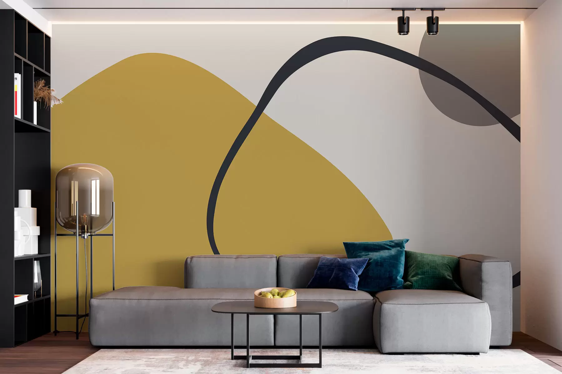 murales de pared Formas geométricas amarillas y grises sobre fondo claro w01687