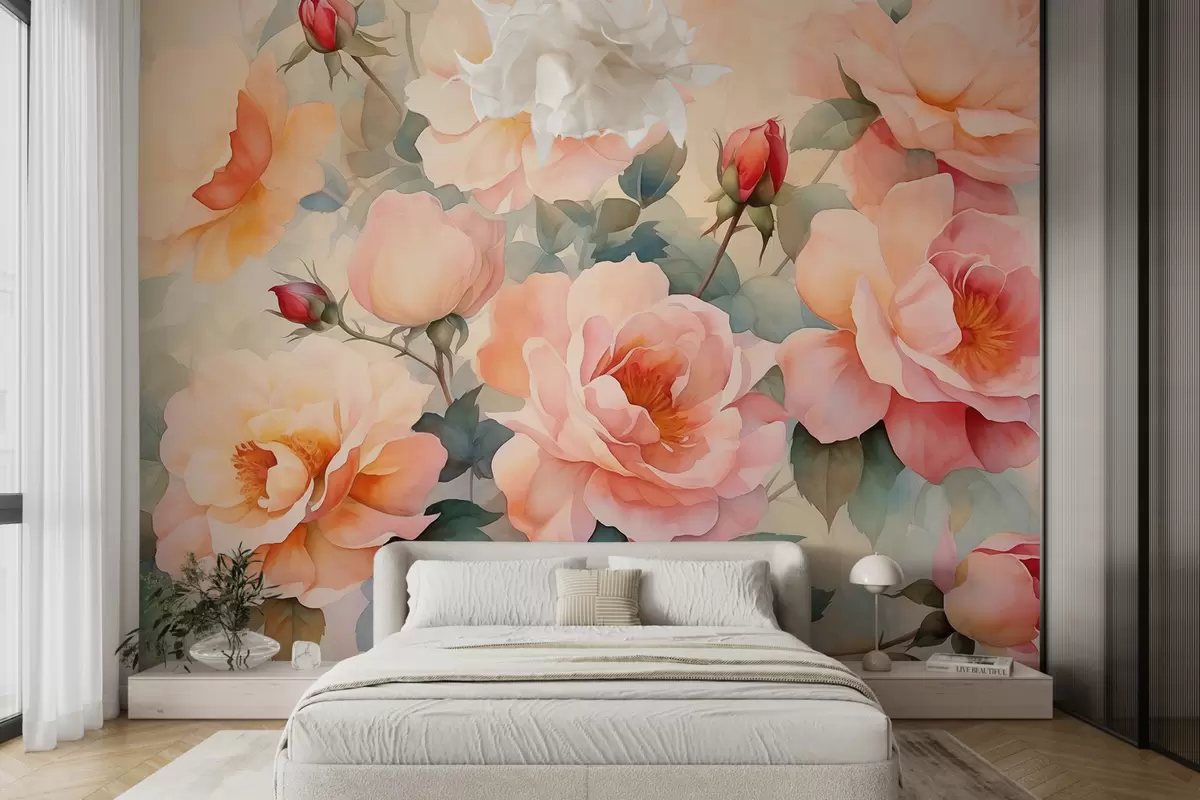 murales de pared Rosas vintage acuarela húmeda w01769