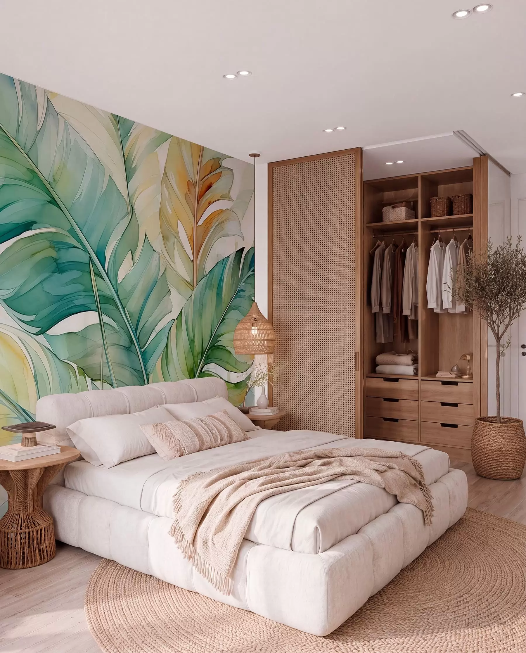 murales de pared Tropical plátano hojas de palma acuarela húmeda w01775