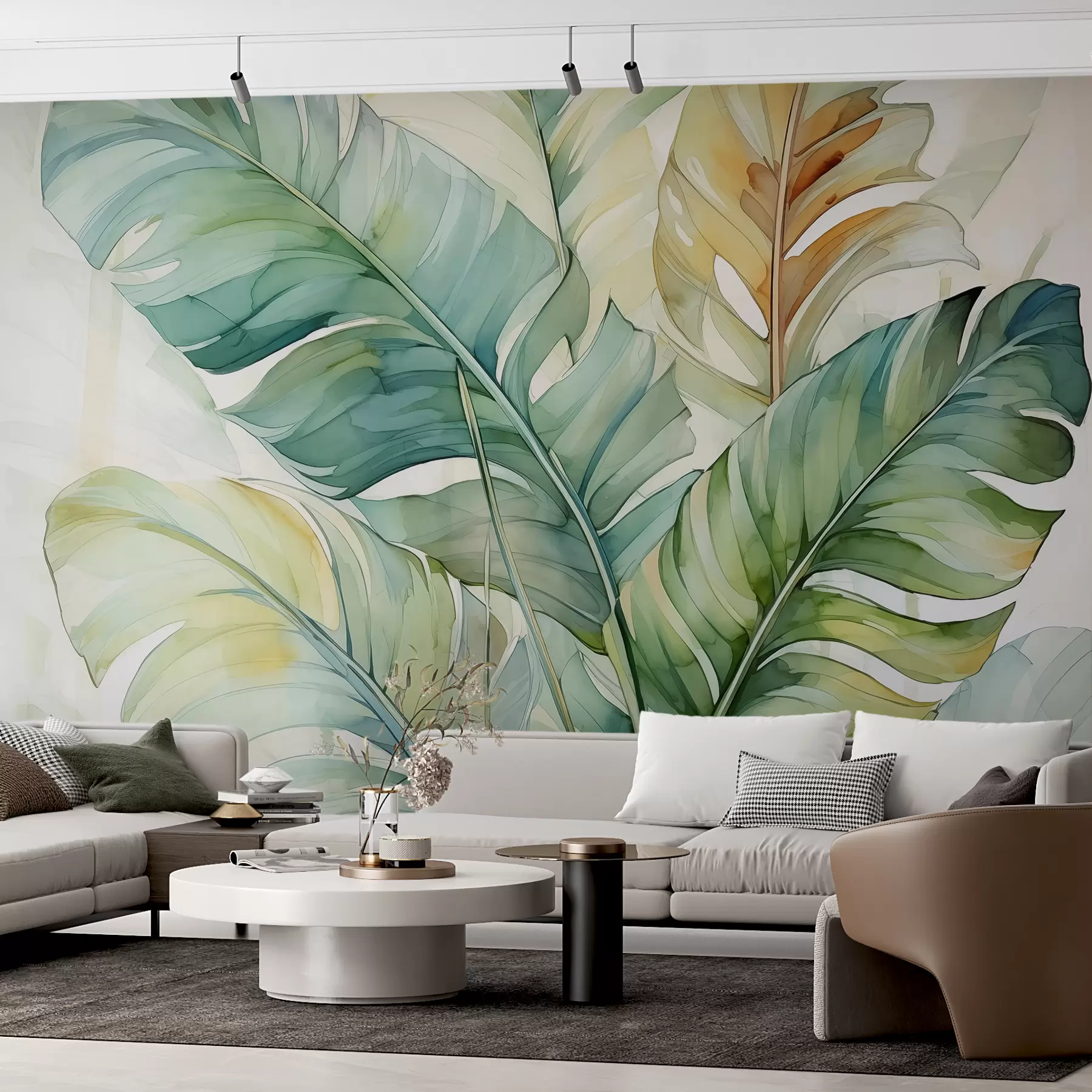murales de pared Tropical plátano hojas de palma acuarela húmeda w01775