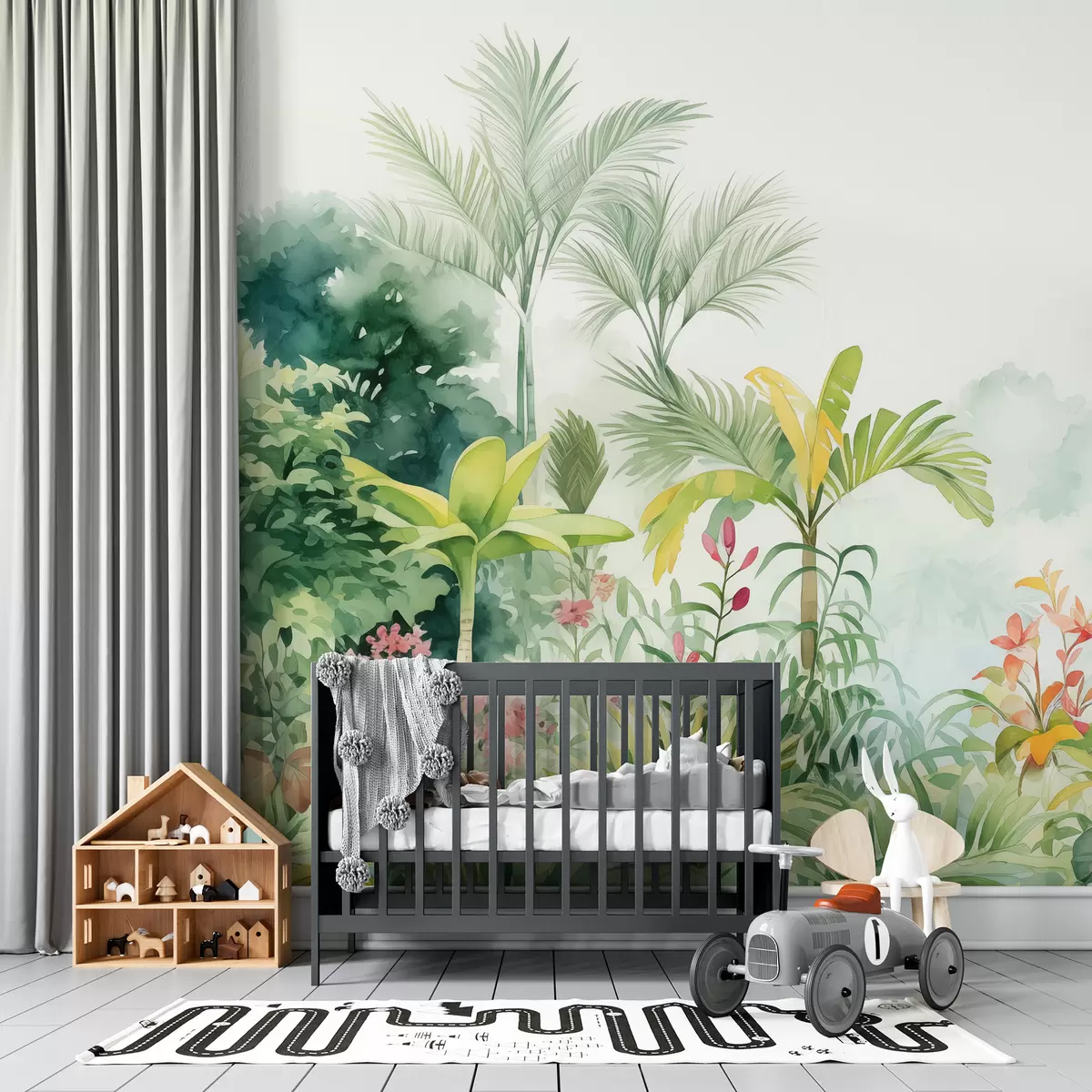 murales de pared Selva, acuarela, palmeras, floral, colores suaves w01785