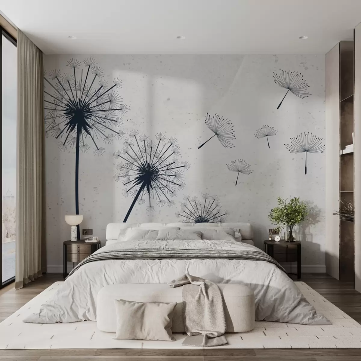 murales de pared Diente de león azul sobre fondo beige con textura w01812