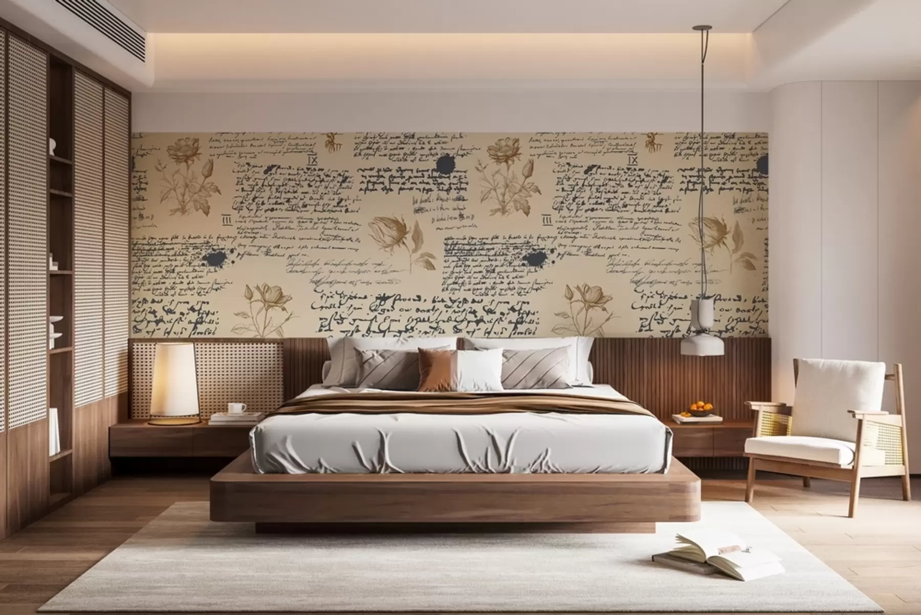 murales de pared Letras, textura de papel viejo, flores w01815