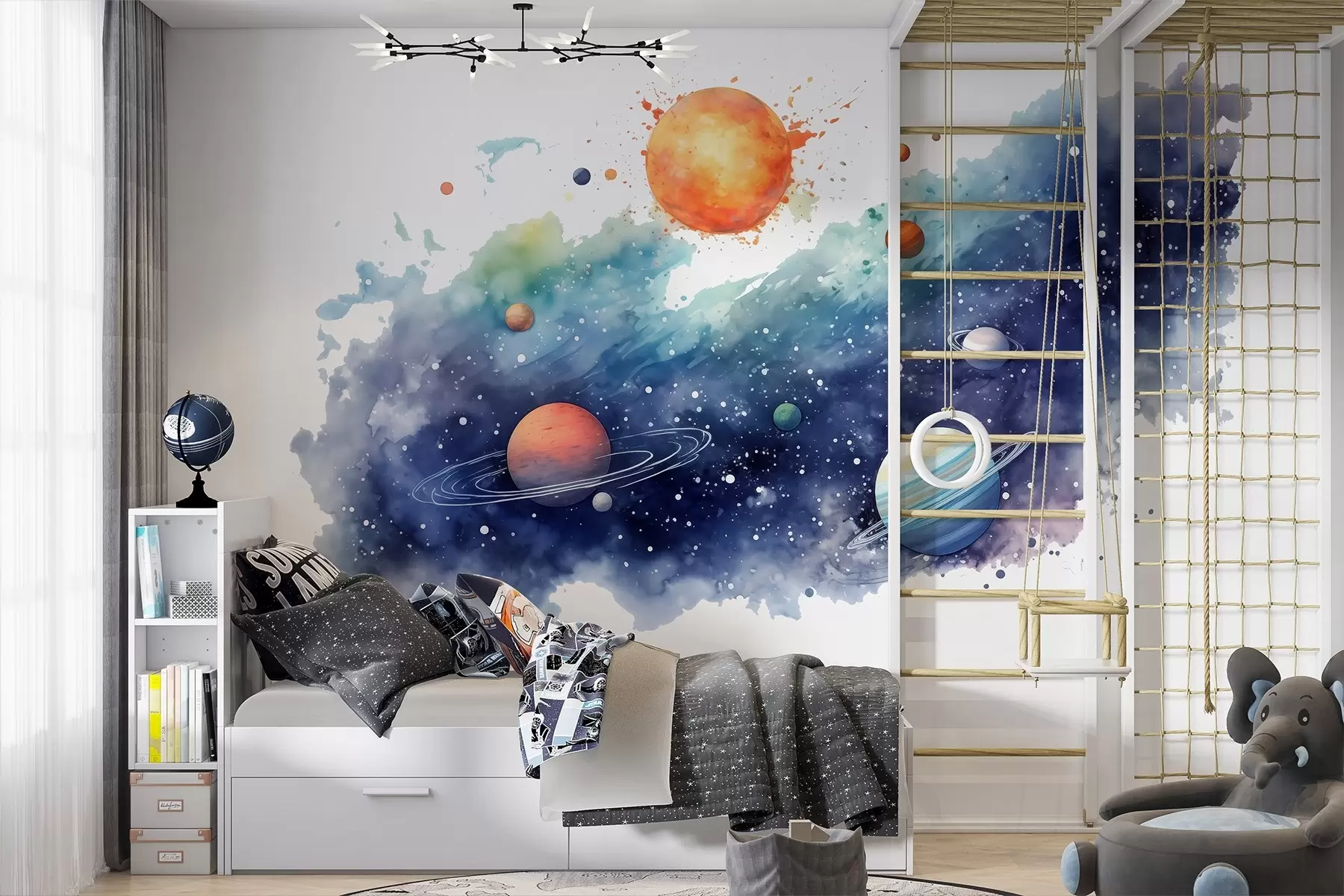 murales de pared Acuarela espacio, planetas, sol, estrellas w01803