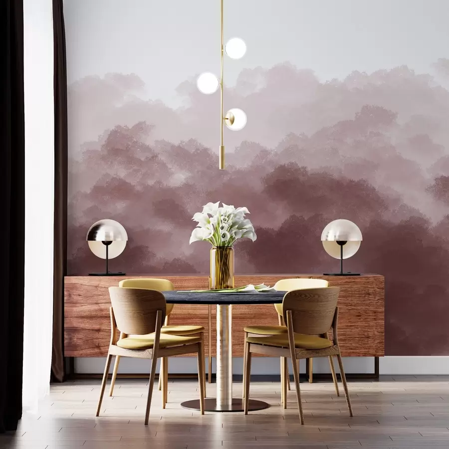 murales de pared Bosque en la niebla, paisajes de naturaleza, color beige w01880v2