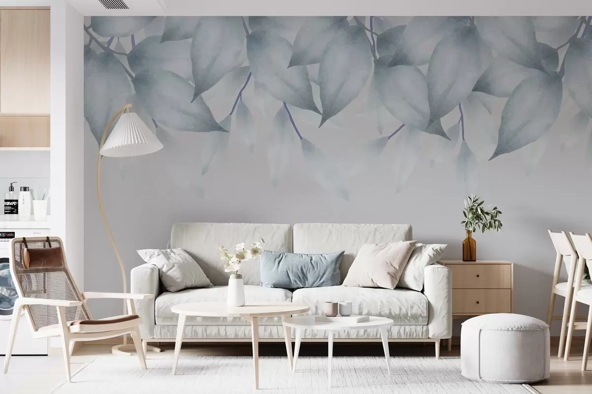 murales de pared Grandes hojas azules desde arriba w01928