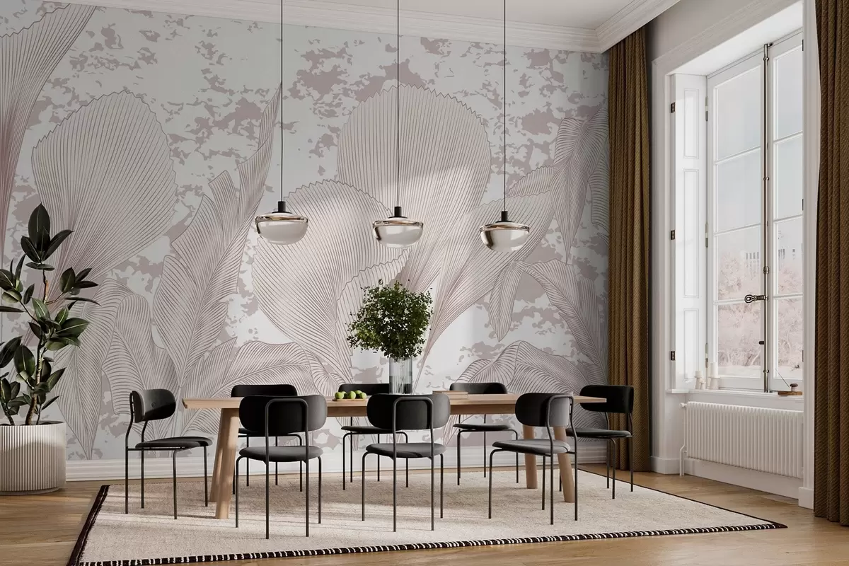 murales de pared Hojas sobre fondo beige moteado w01902