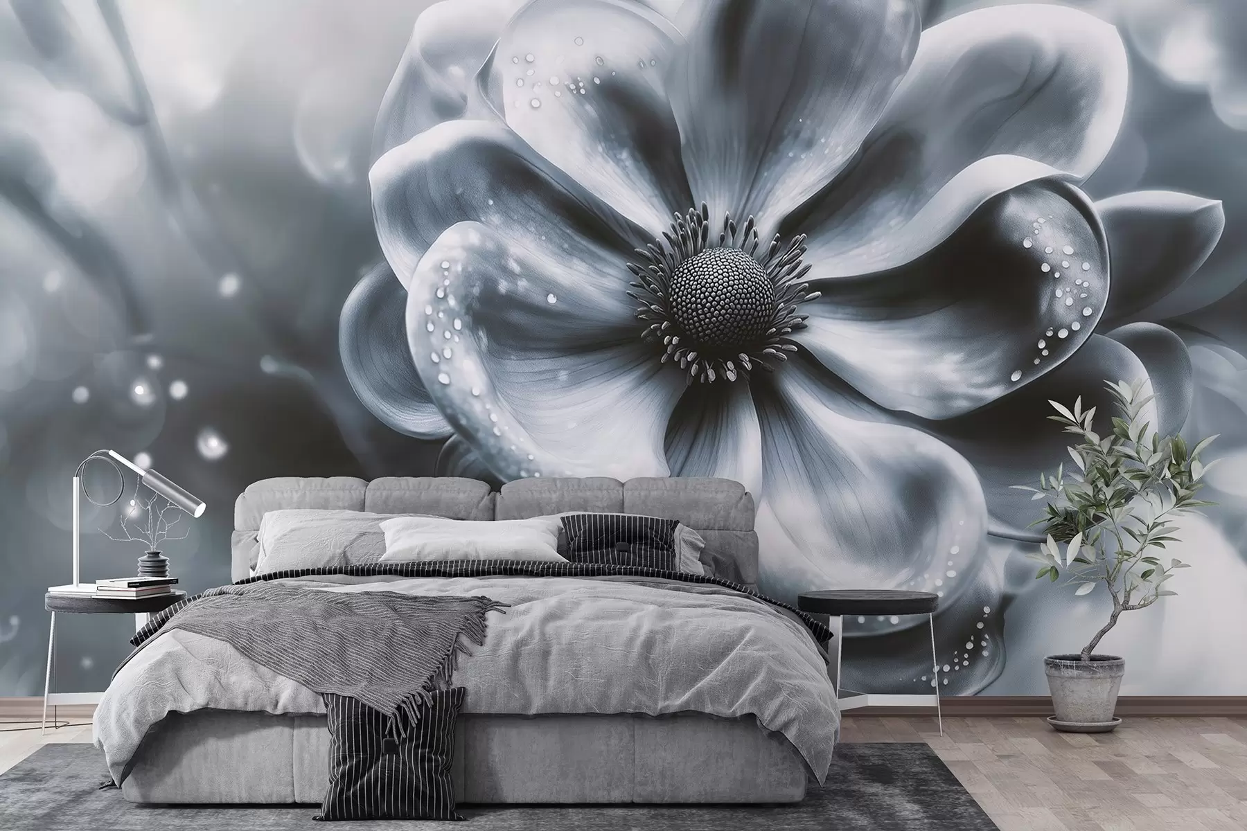 murales de pared Una flor grande y oscura en tonos azul grisáceo intenso w01934