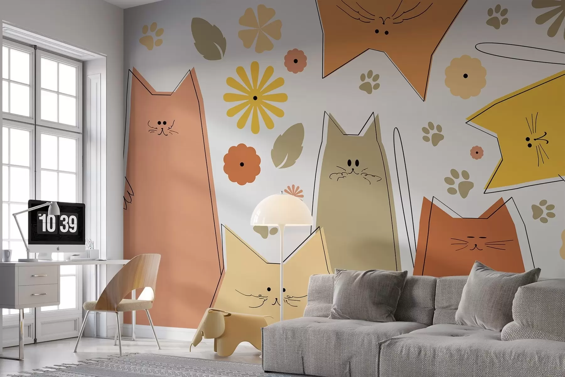 murales de pared Dibujo primitivo de gatos w01941