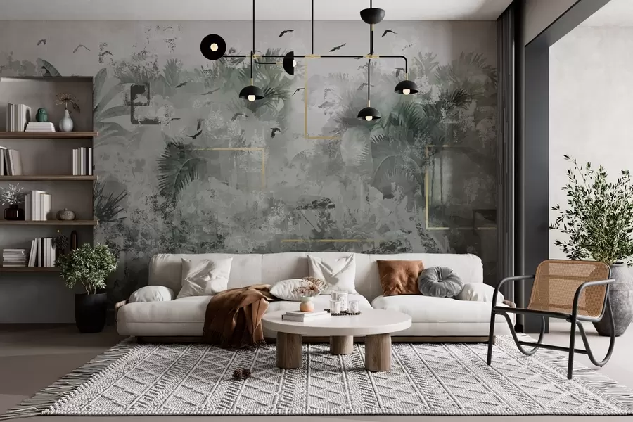 murales de pared Silueta de selva tropical de estilo grunge w01917