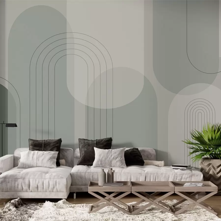 murales de pared Geometría minimalista y boho en tonos verdes w01920