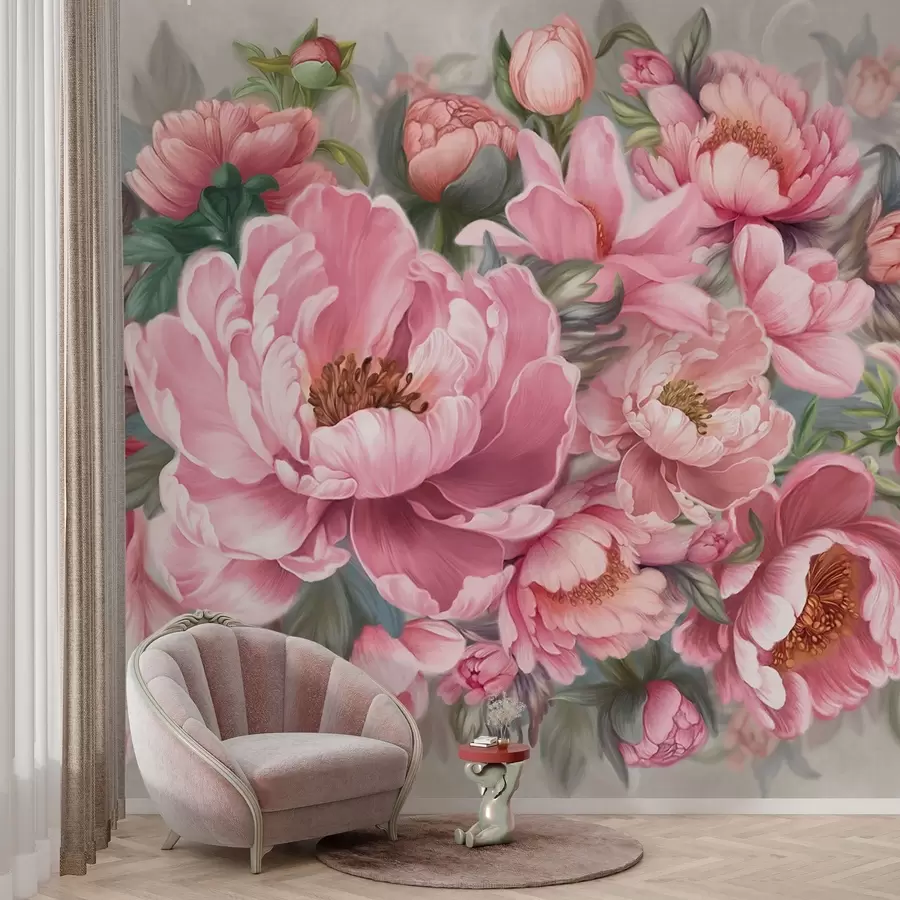 murales de pared Flores grandes de color rosa w01966