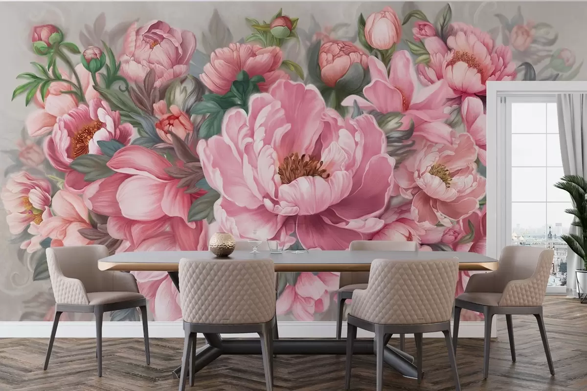 murales de pared Flores grandes de color rosa w01966
