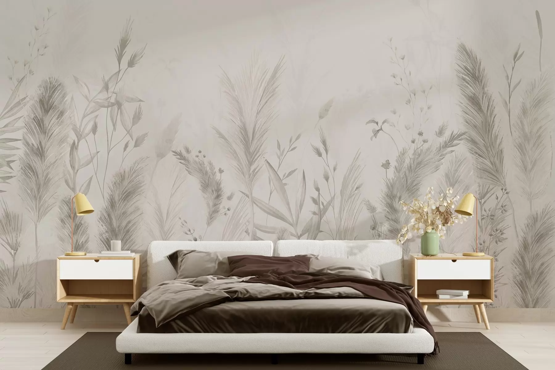 murales de pared Hierbas altas y flores en colores pastel w02004v1