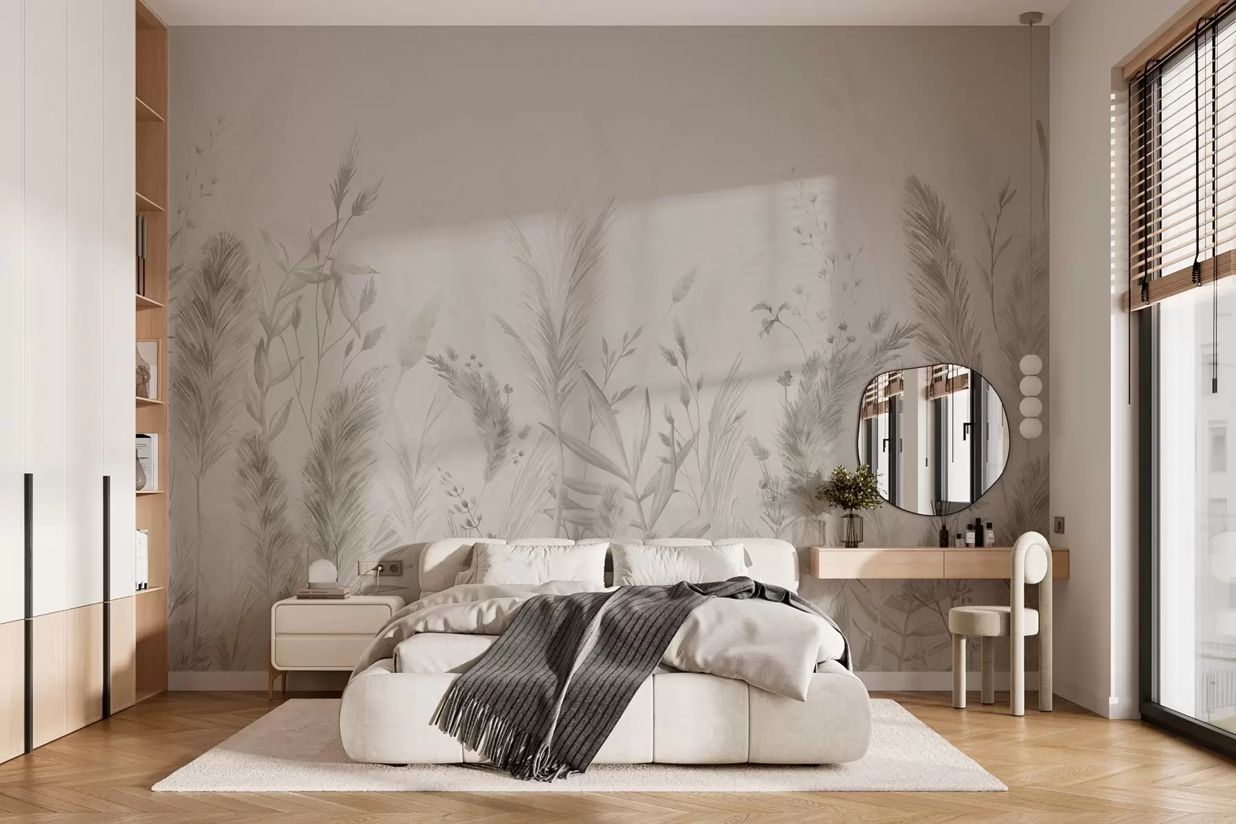 murales de pared Hierbas altas y flores en colores pastel w02004v1