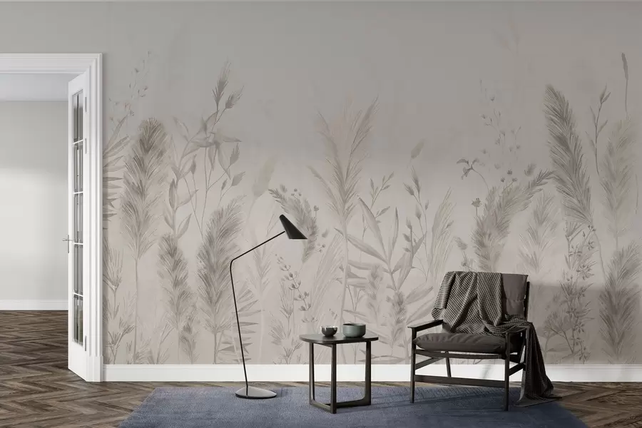 murales de pared Hierbas altas y flores en colores pastel w02004v1