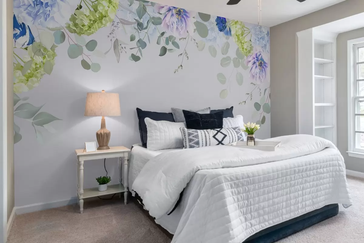 murales de pared flores moradas sobre hojas verdes w02016v1