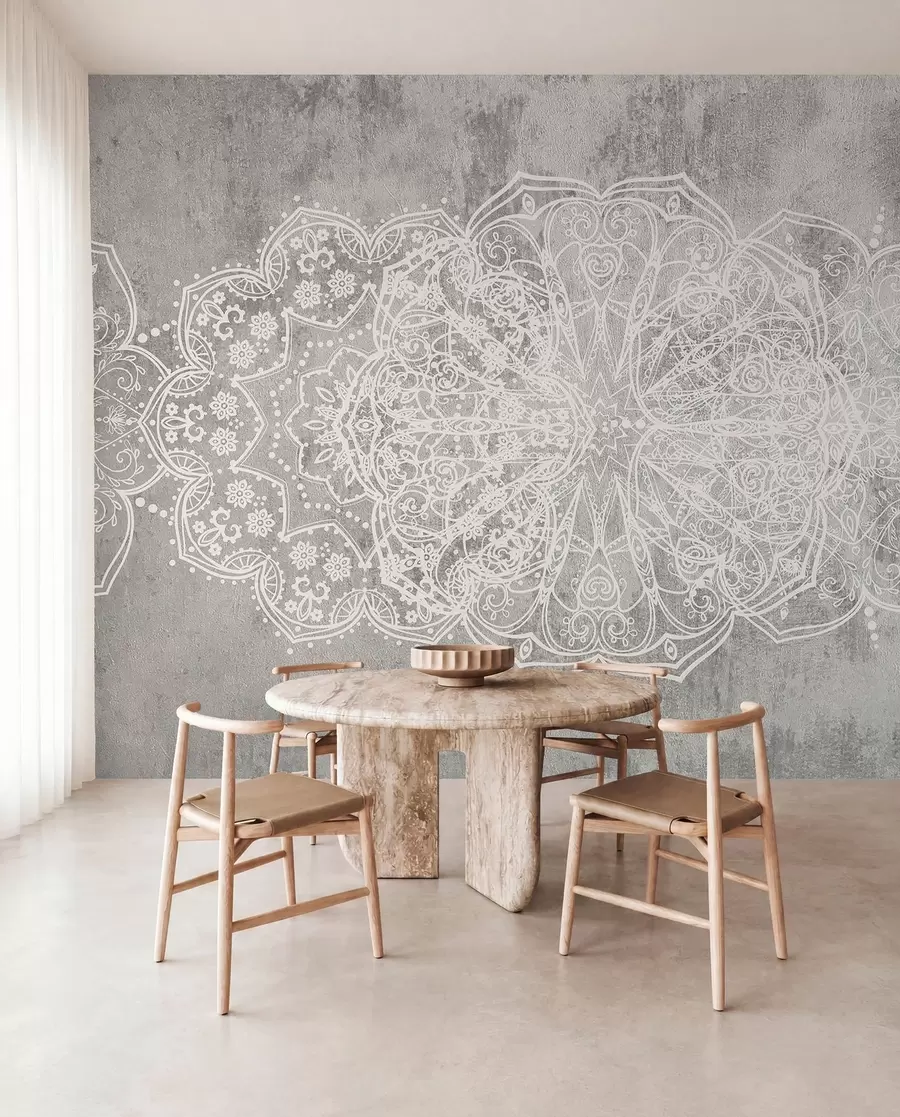 murales de pared Mandala de encaje plateado w08387