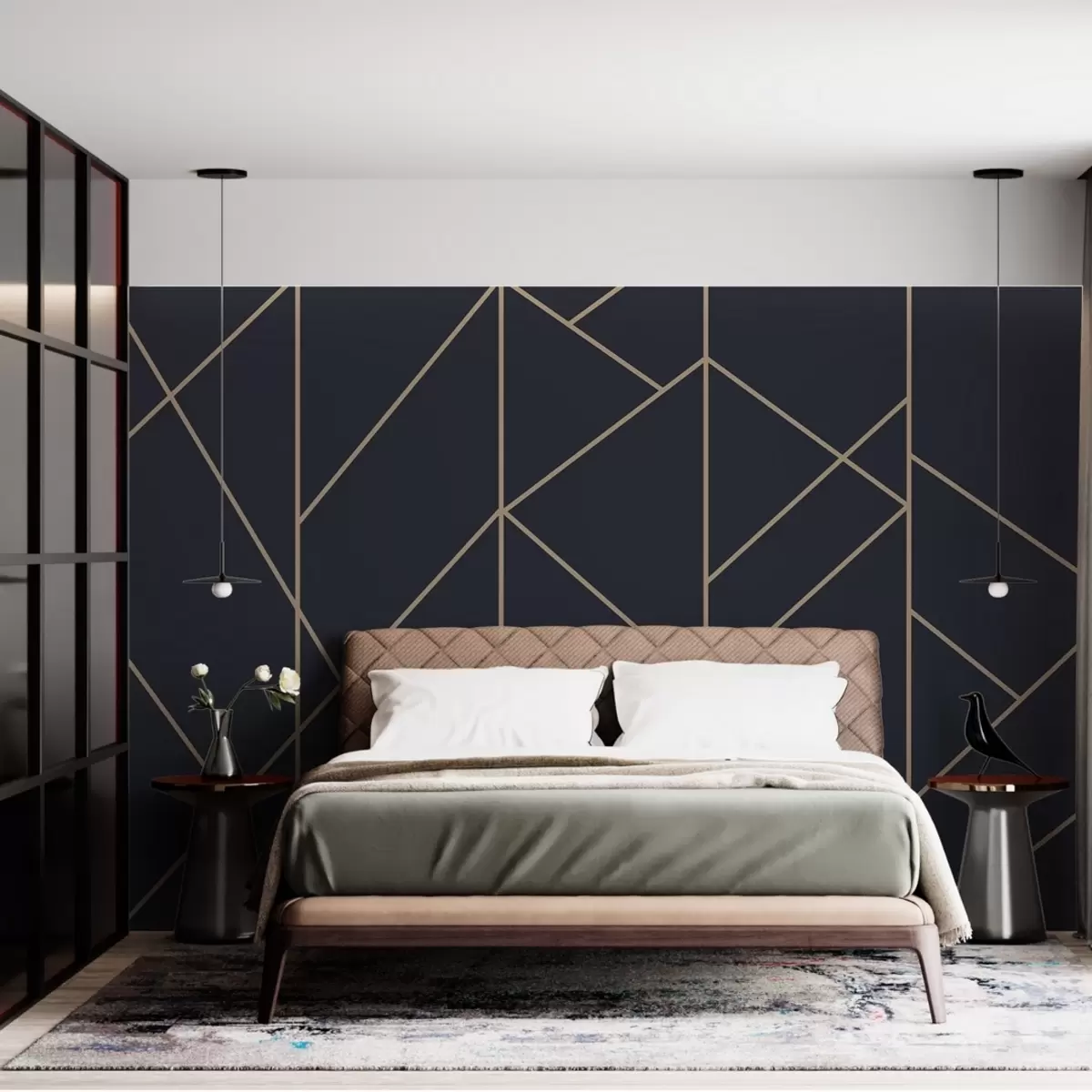 murales de pared Líneas geométricas, fondo oscuro w02051