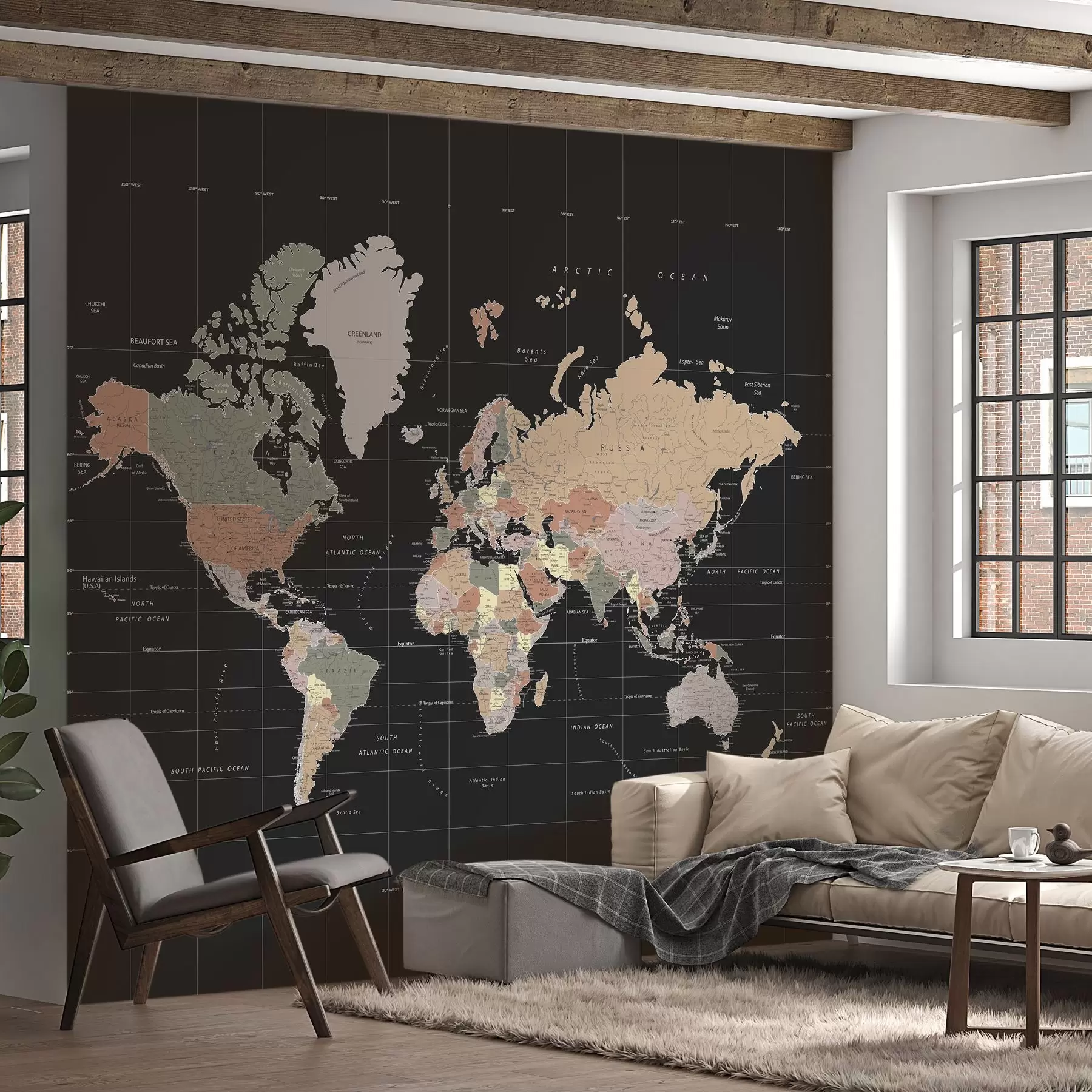 murales de pared Mapa del mundo con diversos países delineados u99477d1
