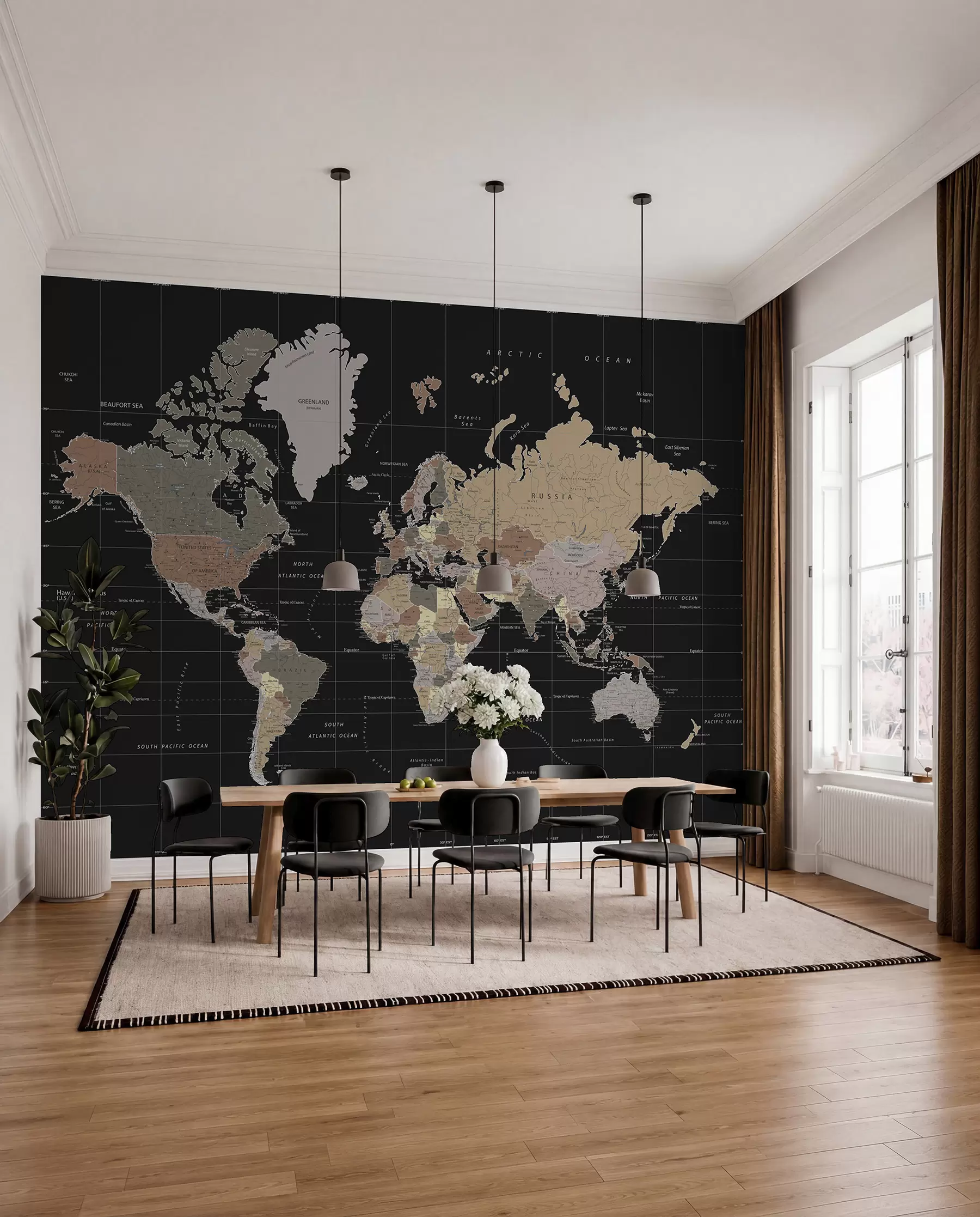murales de pared Mapa del mundo con diversos países delineados u99477d1